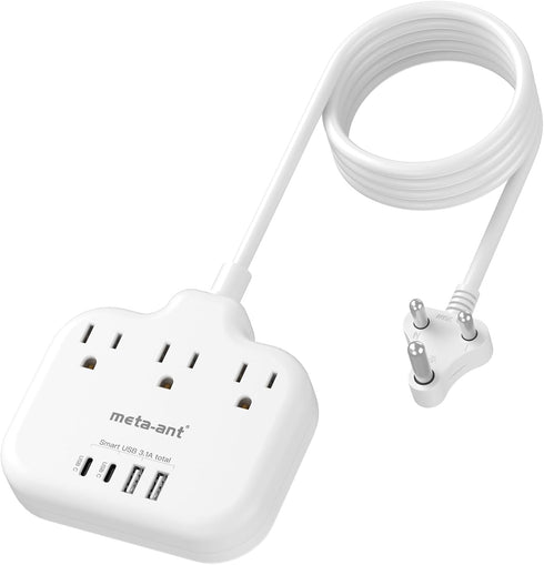 meta-ant US to India Plug Adapter, India Power Adapter with 3 American Outlets