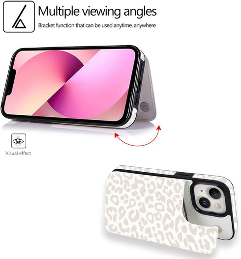 uCOLOR Flip Leather Wallet Case Card Holder for iPhone 13 6.1 & iPhone 14 6.1, Kickstand for Women and Girls (Beige