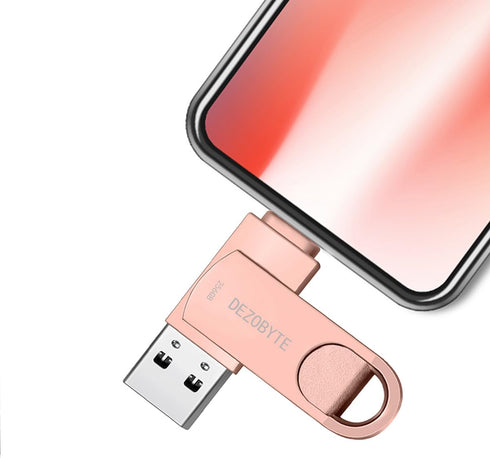 DEZOBYTE USB3.0 256GB Flash Drive Phone Photo Stick 2in1 for i Phone Android