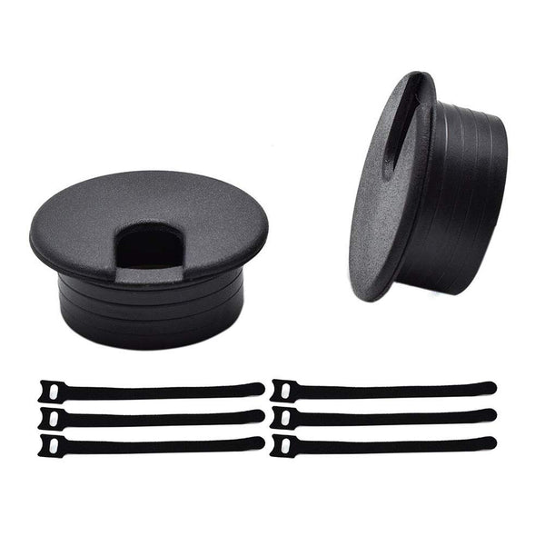 1-1/2 Inch Black Wire Grommets and Cable Ties Kit, ABS Plastic Desk Hole Cover Cord Organizer (2pcs Grommets + 6pcs
