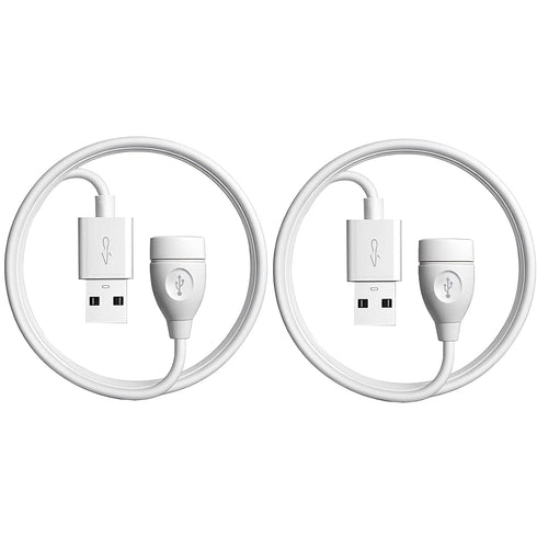 White USB Extension Cable 3.3 FT 2-Pack, USB 2.0 Extender Cord 2A