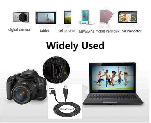 90 Degree Mini USB Cable 4.9FT, Black Left Angle, Mini 5pin USB B Male to USB 2.0 Male for GPS Dash Cam Data Sync.