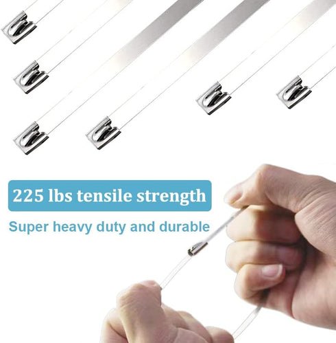 HS Metal Zip Ties, 11.8 Inch Stainless Steel Cable Tie, 100 Pack, Heavy Duty Self-Locking Strap