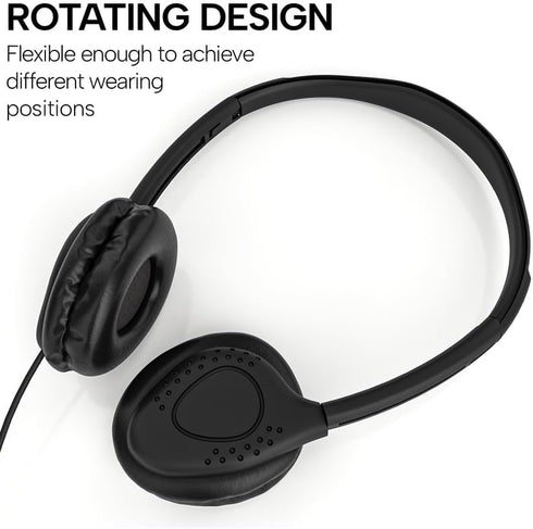 Maeline Kids Headphones 20 Pack for School, Adjustable On Ear Stereo Headset with Faux Leather Cushions, Black