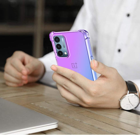 Cute Clear Gradient Slim Case for OnePlus Nord N200 5G with Tempered Glass Screen Protector (Purple/Blue)