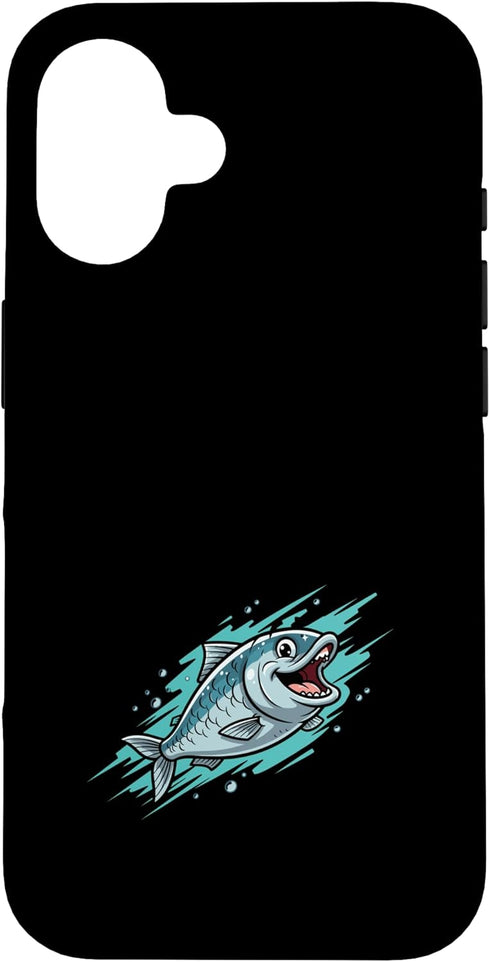 Happy Cartoon Salmon Funny Fishing Fish Smiling Salmon Cool Cartoon Fishing Fish Case for iPhone 16