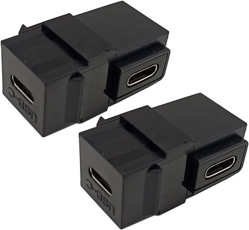 Qaoquda USB C Keystone Jack Inserts, 90 Degree USB 3.1 Type-C Female to Female Keystone Insert Adapters (2 Pack) - Black