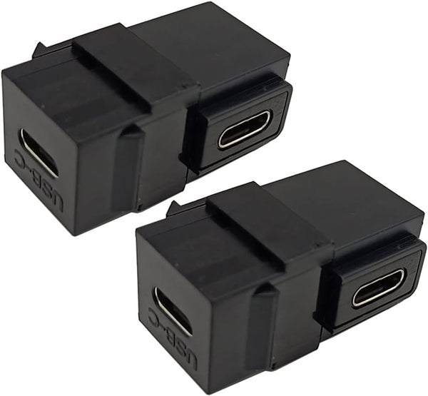 Qaoquda USB C Keystone Jack Inserts, 90 Degree USB 3.1 Type-C Female to Female Keystone Insert Adapters (2 Pack) - Black