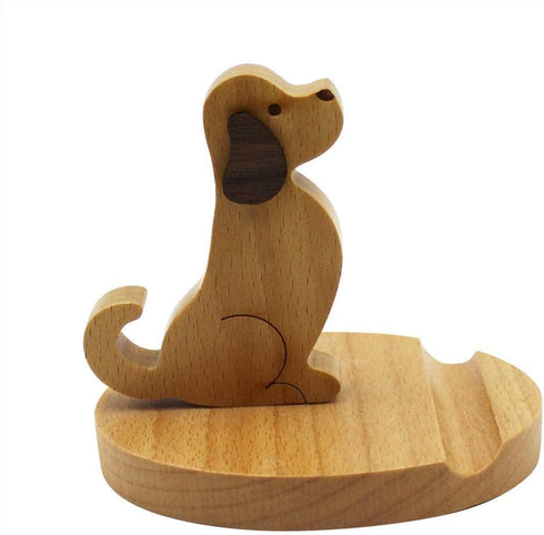 Cute Dog Cellphone Holder Stand - Wooden Smartphone Desk Holder for All Mobile Phones