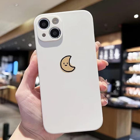 Casechics iPhone 13 Case - Cute Cartoon Sun Moon Design, Soft Shockproof Silicone, Camera Lens Protection (Whitesun)
