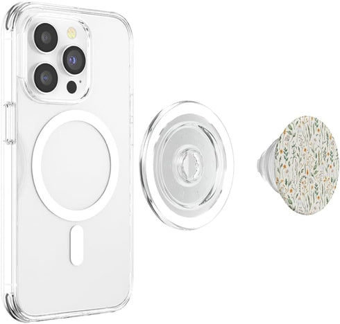 PopSockets PopGrip for MagSafe - Earthy Green Boho Wildflower Meadow Botanical (Ivory)