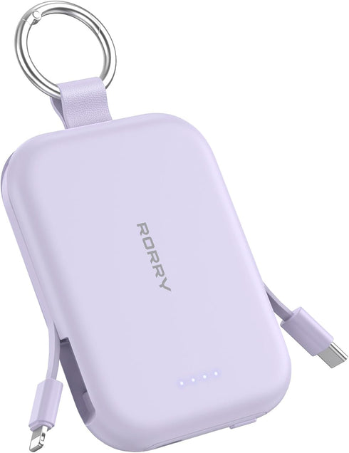 RORRY Portable Charger, 5000mAh Portable Charger Power Bank with Built-in Cables, Travel Keychain