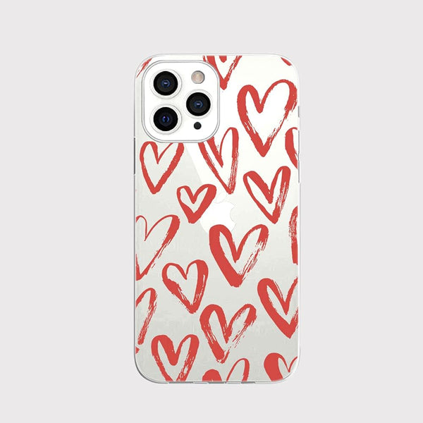Blingy's Women Girls Lovely Red Hearts Style Transparent Soft TPU Protective Clear Case for iPhone 13 Pro Max (6.7