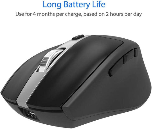 Arteck Wireless Bluetooth Mouse with Nano USB Receiver, Black, Ergonomic Design, 4-Month Battery Life