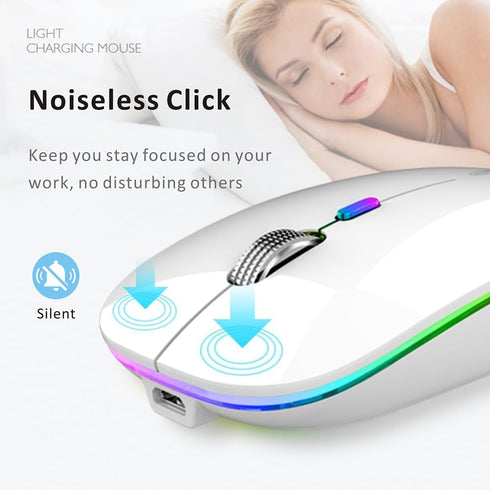 Uiosmuph G12 2.4G LED Wireless Mouse, Slim Rechargeable Silent Mouse, Portable USB Optical Wireless Computer Mice