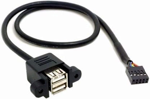 ANRANK 50cm Dual USB 2.0 Type A Female to Motherboard 9Pin Header Cable Adapter with Screw Panel for Computer, Tablet,