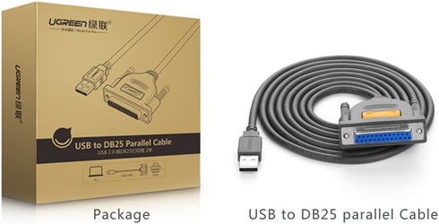 DB25 (25 6FT DB25 1284 11/10/8/7/macOS10.4 13 UGREEN USB Male to Female Parallel Pin) Printer Cable Adapter, Connector