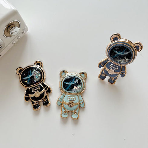 Black Cute Phone Stand Holder, Adjustable Tablet Phone Ring Stand, Astronaut Design with 3D Moving Star Sequins