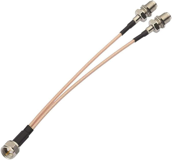 F-Type RG6 3 Way Splitter Adapter - F Male to F Dual Female, RG316 Coaxial Cable 15cm/6 inch