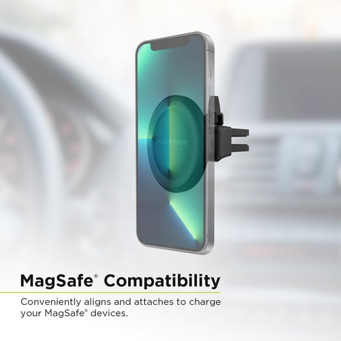 PureGear MagSafe Compatible Qi-Certified Fast Magnetic Wireless Round Car Charger for iPhone 15, 15 Pro, 14, 14 Plus,