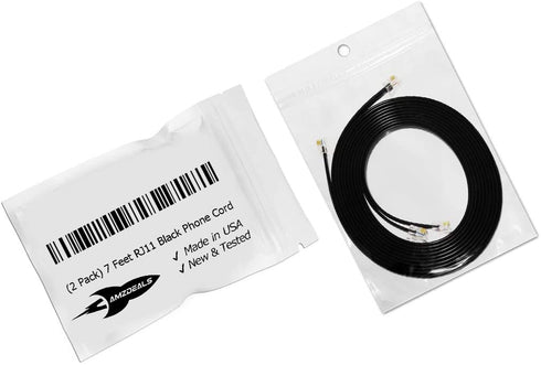 AmzDeals 2-Pack 7 Feet Black Telephone Cable, 6P4C RJ11 Male to Male, Pro Grade