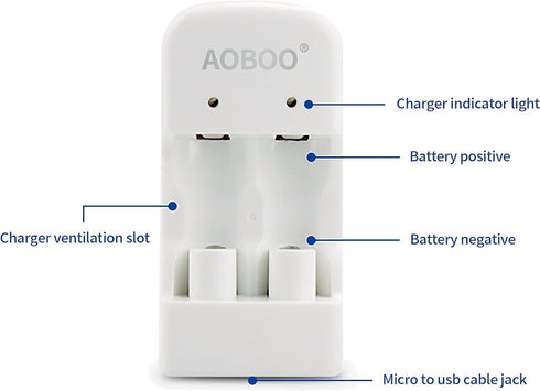 AOBOO CR2 2PCS CR-2W CR2 3v (Battery-ABO-S1) Li-Ion Battery Rechargeable Battery Camera Battery Rechargeable Charger