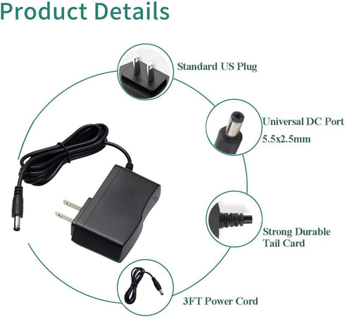 YOOFONE 12V 1A 100-240V 12V 1Amp 12V 5.5x2.5mm Power Supply AC Adapter to Power Adapter Converter DC Power Cord