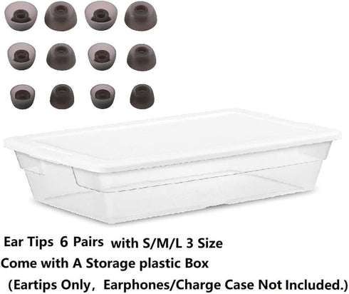 JBL Vibe 200TWS Replacement Ear Tips - Silicone Ear Buds, 6 Pairs (S/M/L) in Black, Compatible with JBL Earbuds.