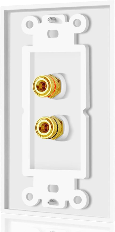 TNP 2 Pack Home Theater Speaker Wall Plate Outlet - Gold Plated Copper Banana Plug Binding Post Connector, White