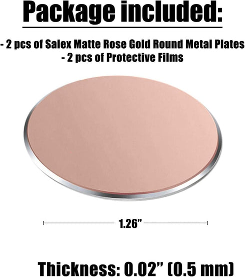 SALEX Replacement Rose Gold Metal Plates Set for Magnetic Car Phone Holders, 2 Pack, 3M Adhesive Backing