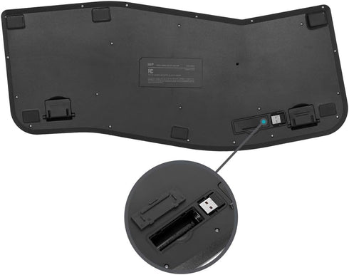 Monoprice Ergonomic Wireless Split Keyboard, 105-Key 2.4GHz with 13 Multimedia Hotkeys, Built-in Wrist Cushion Support