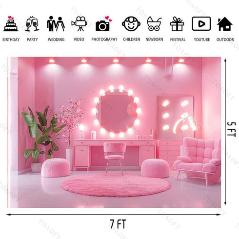 TOAOFY 7x5FT TAYBDJ760 Makeup Backdrop Makeup Room Photo Backdrop Live Streaming Background for Woman Girls Party