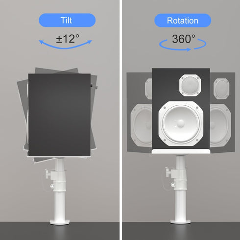 suptek Clamp-on Speaker Stand Desk Mount Set, Height Adjustable, Tilt, Swivel, 2 Pack, Universal Audio Holders, White
