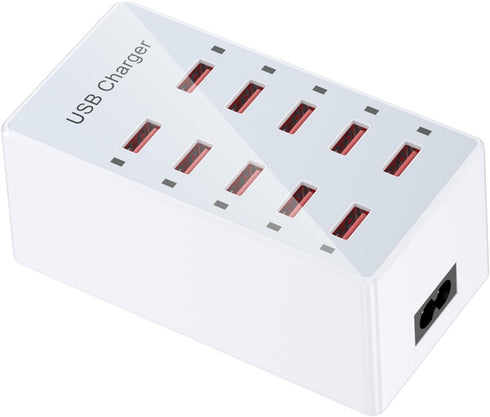 USB Charger 10-Ports, USB Charging Station for Multiple Devices, Power Hub Strip, Smart Plug Charging Dock for iPhone