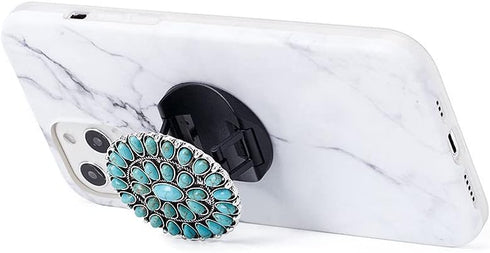 Turquoise Western Phone Grip, Teal Marble Stone Phone Holder UYH6