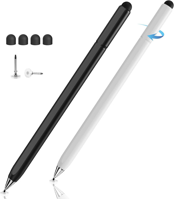 2 in 1 Stylus Pen for Touchscreen, High Sensitivity Rotatable Disc Stylus for iPhone, iPad Pro, Samsung Tablets (2-Pack)