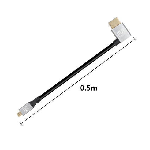 90 8K 18Gbps 2.1 8k@60Hz, 1080p, 3D, 0.5m) RIIEYOCA Degree Left Angle UHD HDTV Male to Micro HDTV Male Extended Cable
