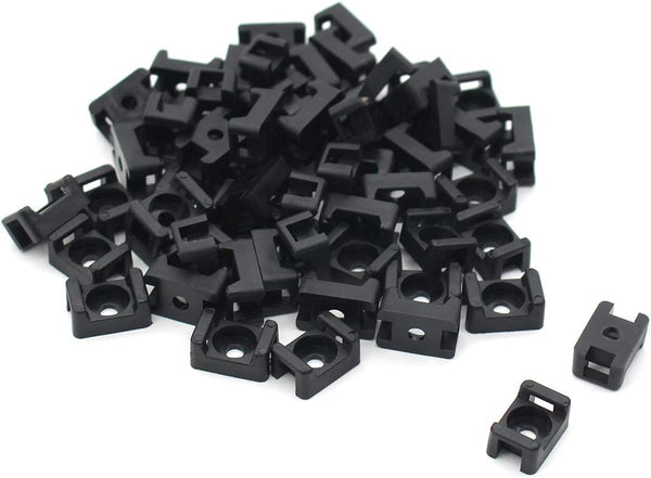 (100 Pack) Black 4.5mm Cable Tie Mount Base, Saddle Type Mount Screw Wire Bundle Holder