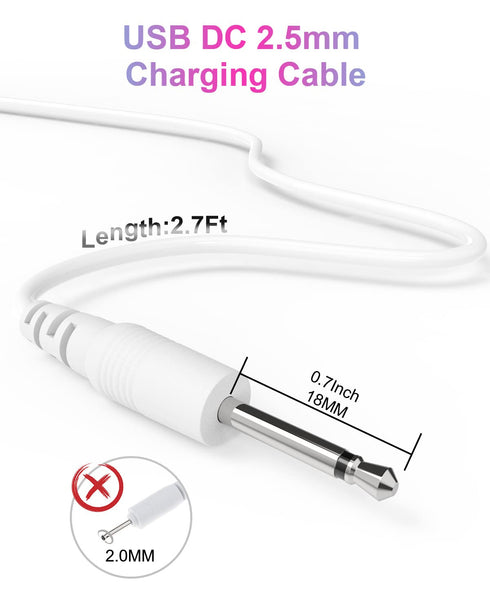 Bicmice 2.5mm USB DC Charging Cable - 2.7Ft Replacement for Massager, 2 Pack (White)