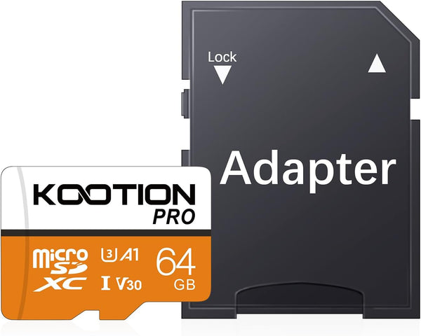 KOOTION 64GB Micro SD Card UHS-I microSDXC Flash Memory Card with Adapter, C10, U3, A1, V30, 4K UHD