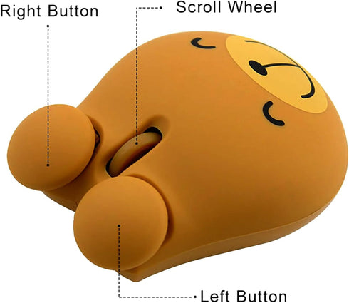 Wireless 2.4GHz Cartoon Bear Shape USB Mouse, Portable Cordless Mouse for Kids, Small Optical Mouse