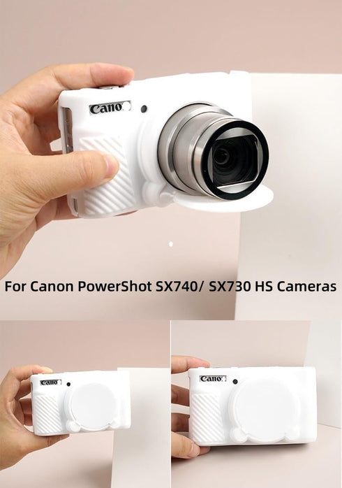 SZHSYJY White Camera Case for Canon PowerShot SX740/SX730, Soft Silicone Protective Bag with Removable Lens Cover