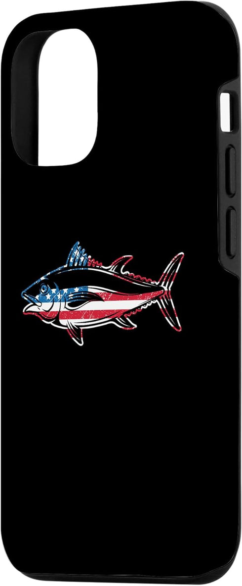 Tuna Fishing Items Bluefin Gifts 12/12 Tuna Fishing American Flag Giant Bluefin Fish Fisherman Case for iPhone Pro