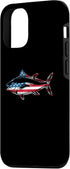 Tuna Fishing Items Bluefin Gifts 12/12 Tuna Fishing American Flag Giant Bluefin Fish Fisherman Case for iPhone Pro