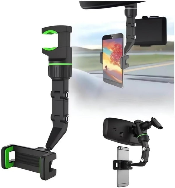 2024 New Multifunctional Rearview Mirror Phone Holder, 360° Rotatable Cradle for Cell Phone and GPS, Adjustable (Green)