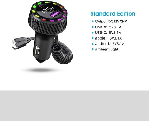 Car Charger Adapter, 4-in-1 Multi-Port Fast Charger 3.1A with Type C Coiled Cable, Compatible with iPhone
