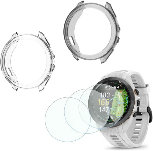 Screen Protector for Garmin Approach s70 42mm Smartwatch, TPU Soft Frame Cover and Tempered Glass Film Pack