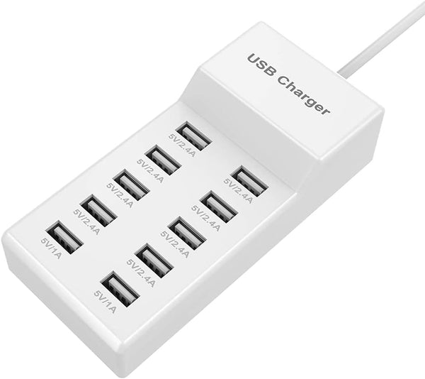 10-Port USB Wall Charger Station with Rapid Charging, Auto Detect Technology, Family-Sized USB Ports for Multiple