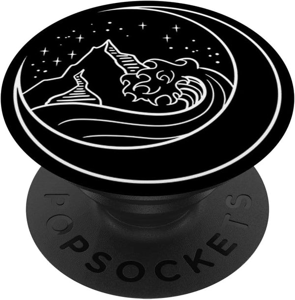Minimal Lunar Nature Line Art Gift PopSockets Swappable Waves On Moon