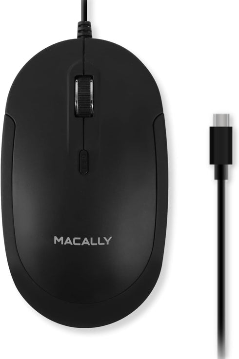 Macally Wired USB C Mouse for Mac and PC - Slim, Quiet, and